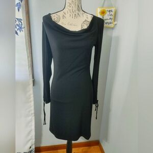 Byer Too Y2K Stetchy Polyester Knit Open Detail Long Sleeves Cowl Neck Dress M